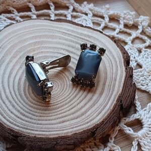 Vintage Costume Clip On Earrings Bluestone set in Silver